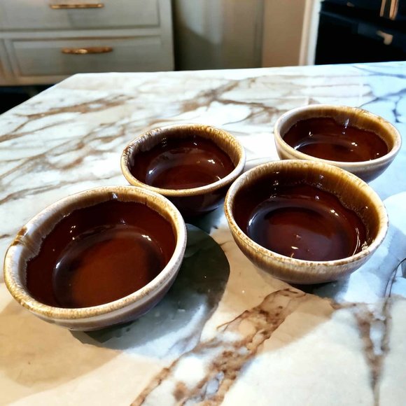 HULL Other - VINTAGE Hull Set of Four (4) 5" Brown Drip Bowls Ovenproof ~ Made in the USA